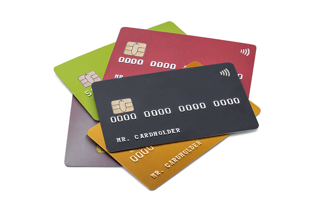 illustration of credit cards stacked in a pile.